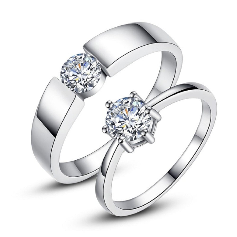 Classic Couple Rings For Men Women CZ Stone Trendy